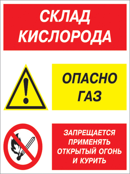 Кз 14 склад кислорода. опасно газ - запрещается применять открытый огонь и курить. (пленка, 300х400 мм) - Знаки безопасности - Комбинированные знаки безопасности - ohrana.inoy.org