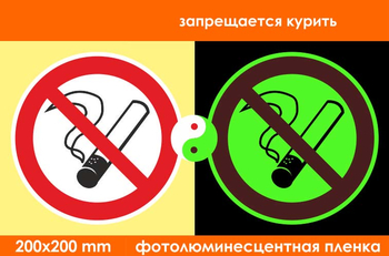 P01 запрещается курить (фотолюминесцентная пленка, 200х200 мм) - Знаки безопасности - Фотолюминесцентные знаки - ohrana.inoy.org